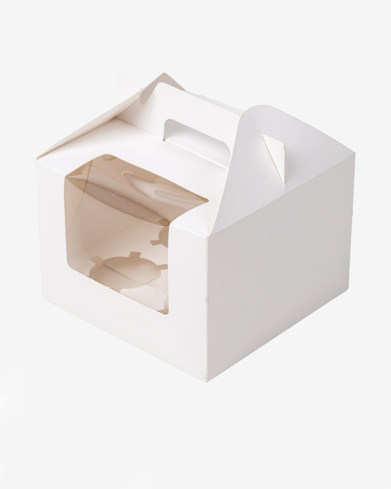 White Cardboard Window 4 Cupcake Takeaway Box, 10 pcs
