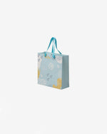 White Kraft Blue Printed Paper Bag with Ribbon Handle (Mooncake)