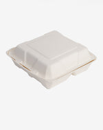 8" Sugarcane Clamshell Lunch Box with 3 compartment