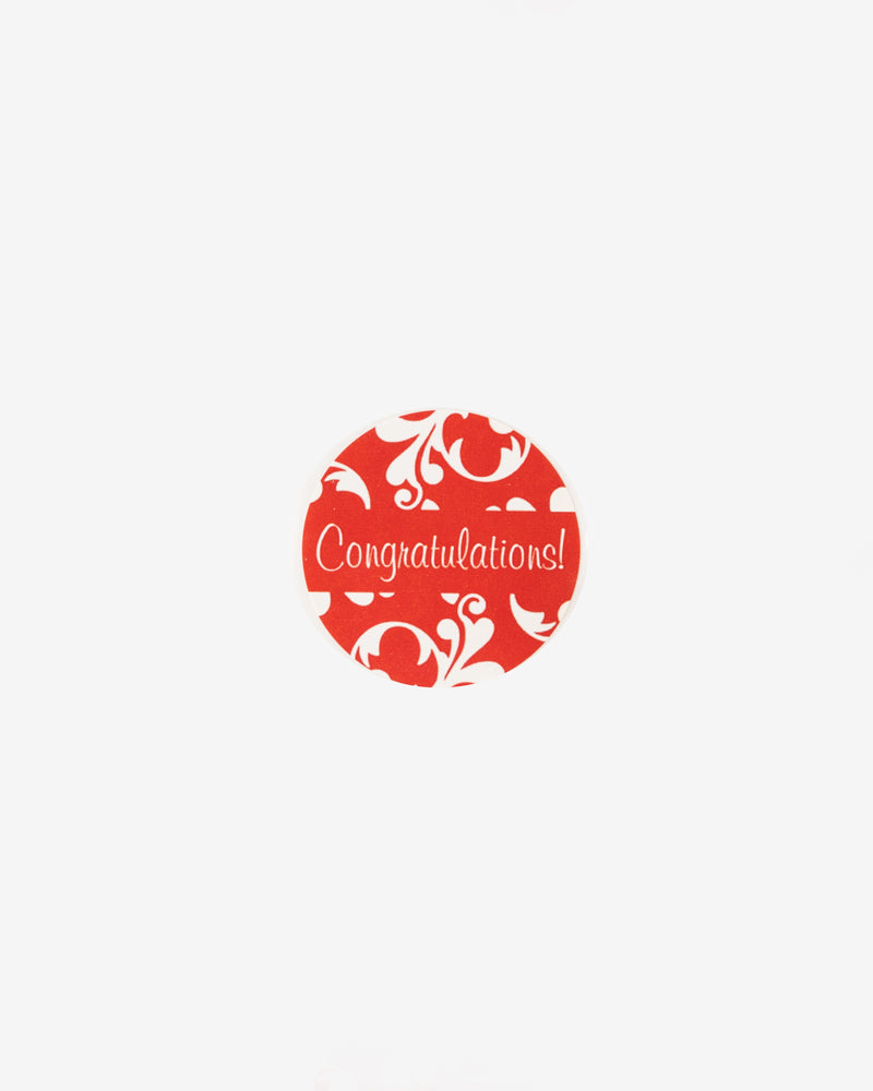 Congrats White Feathers on Red Gift Seal, 5 pcs