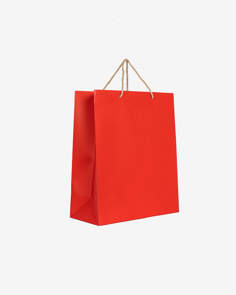 Red Matte Laminated Paper Bag with Gold Rope Handle