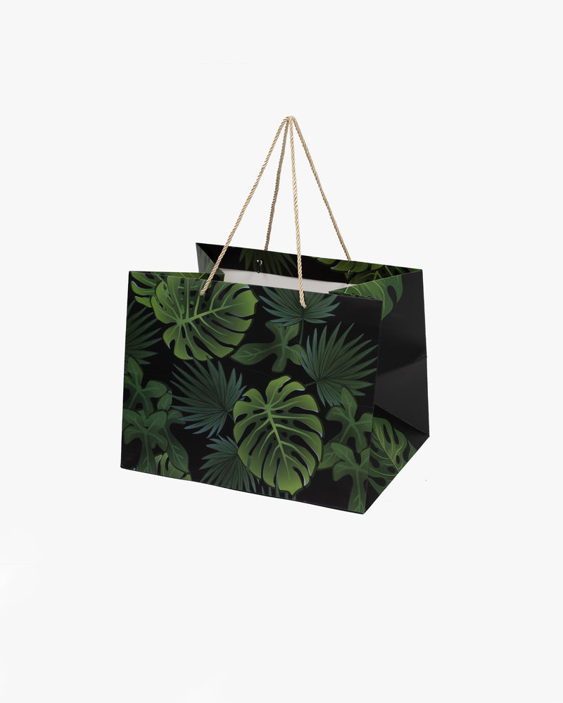 Tropical Leaves Matte Laminated Paper Bag with Champagne Rope Handle